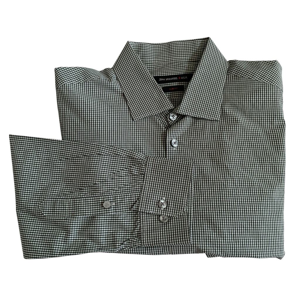 John Varvatos Men's Size 16.5 34/35 Slim Fit Button Up Long Sleeve Check Shirt